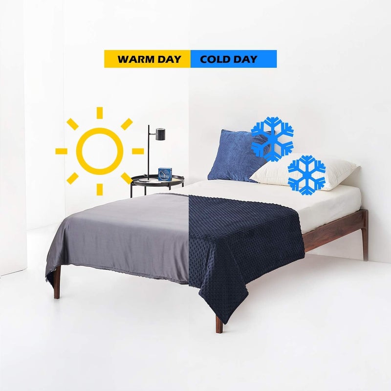 YnM Exclusive Cooling Rayon & Cozy Velvet Dual-Sided Cover for Weighted Blanket (48''x72'') - Blue Grey - Image 2